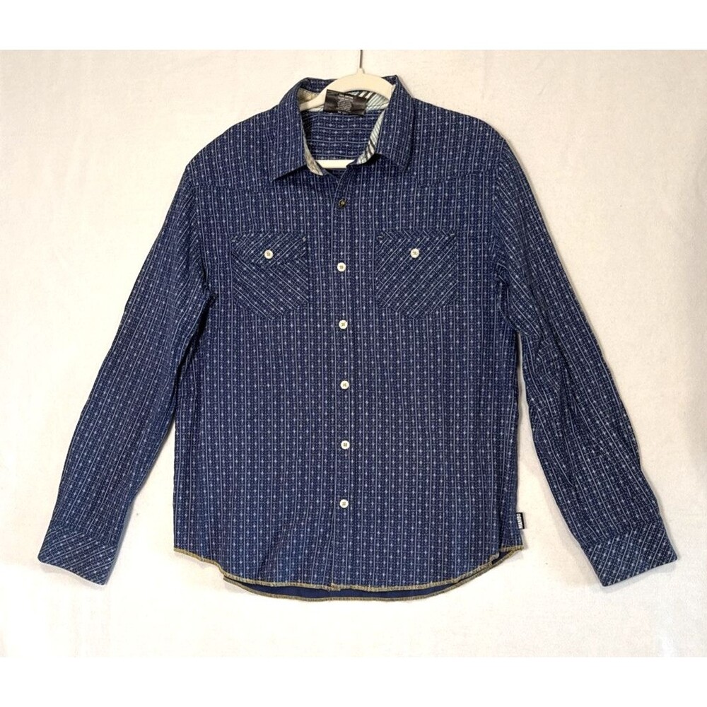 Mambo Australia Geometric Blue Long-Sleeve LG Western Style Button-Up Mens Shirt